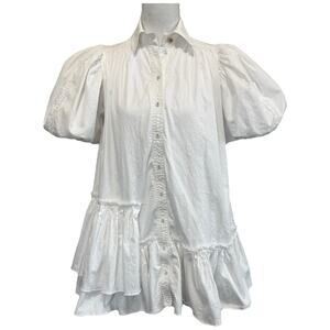 AJE Ambience Puff Sleeve Shirt Dress In Pure White Size 4/US 0